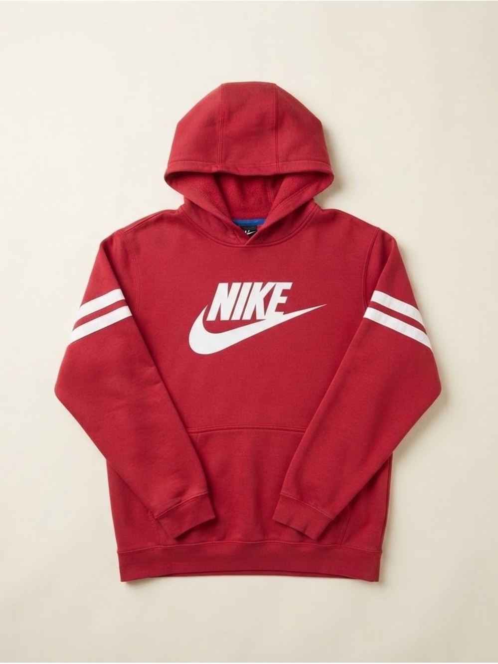 Vintage Nike Red Hoodie Unisex Oversized Sleeve Stripes - Women's XL / Men's M